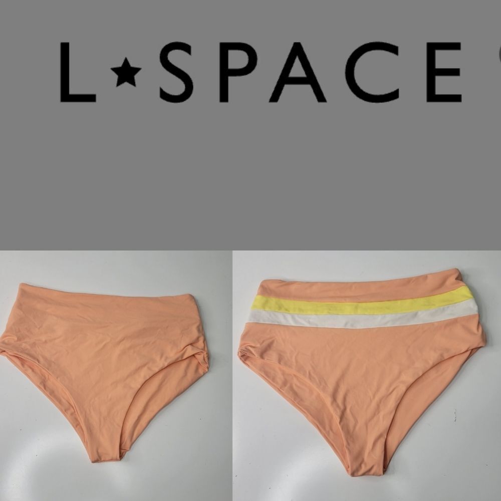 NEW L SPACE REVERSIBLE PEACH YELLOW WHITE HIGH WAIST BIKINI BOTTOMS LARGE L XL